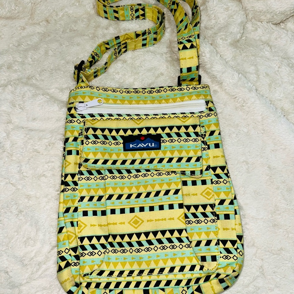 Kavu Yellow & Aqua Geometric Crossbody Bag